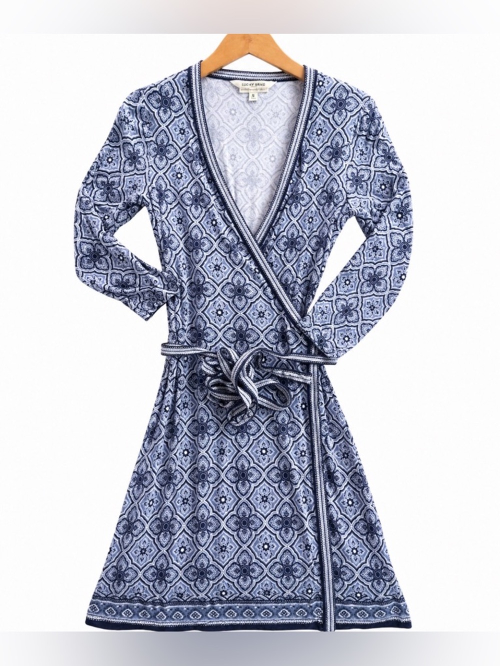 Max Studio Specialty Long Sleeve Women's Wrap Midi Dress Blue sundress 🌻